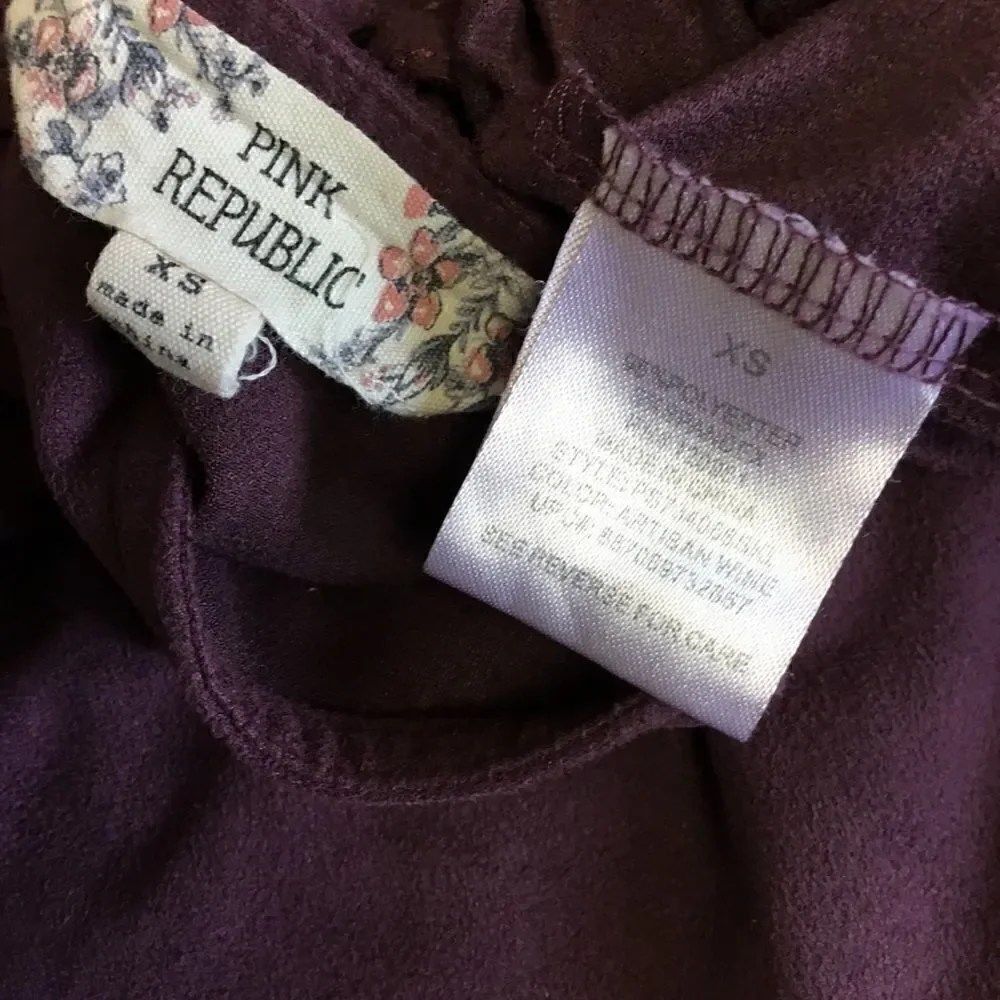 Pink Republic Tunic Blouse Mini Dress Tent Style Criss cross back tie Purple XS